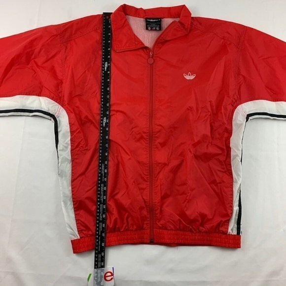 Adidas Mens Track Jacket Red White Full Zip Long Sleeves Mesh Lined Mock Neck L - Picture 4 of 7